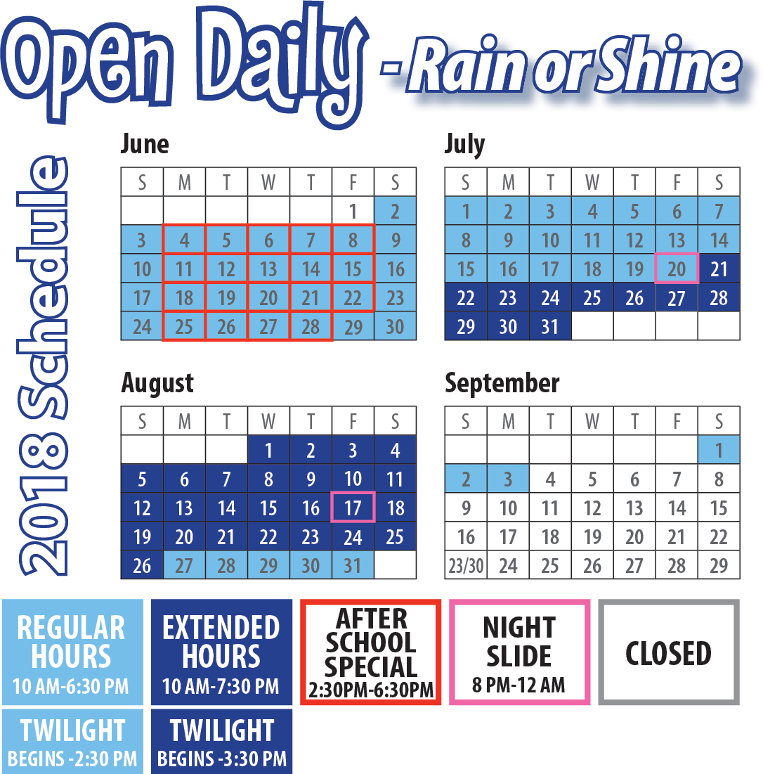 Calendar Cultus lake Waterpark Hours and calendar